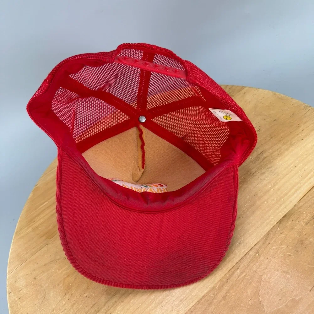 Vintage 1980's Hawaii Rainbow Corduroy Mesh Trucker Snapback Hat Red Hawaiian